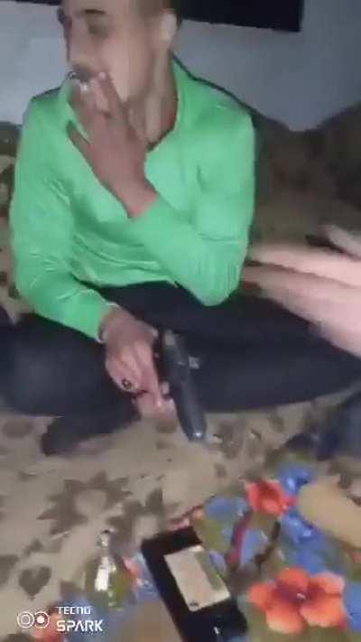 Guns are not toys and shouldn't be pointed at yourself or others