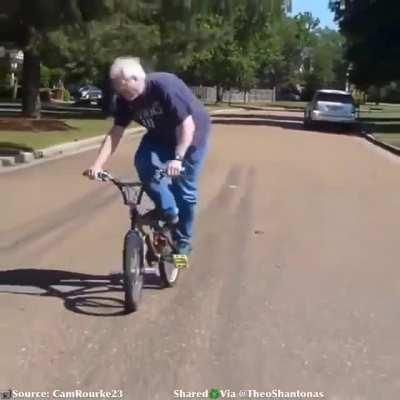 Grandpa showing the kids how it was done in the 80s