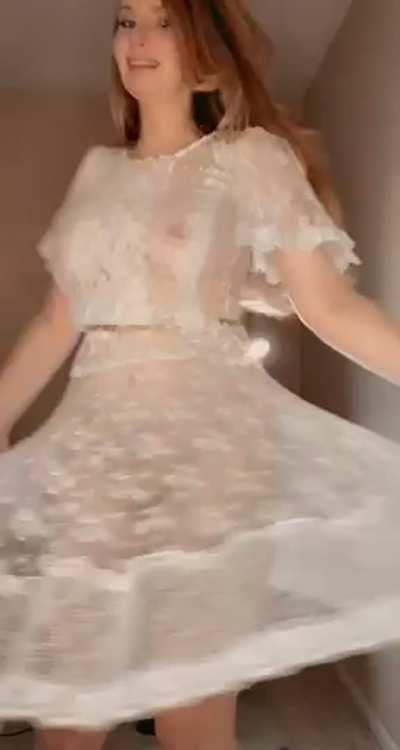 Twirling in my sheer lace “tea dress” from the 1920s (normally a slip would be worn underneath)