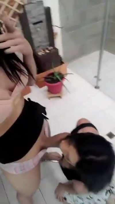 Interrupted blowjob. Luna and Camila (gif)