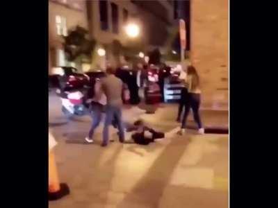 Kicking a guy’s bike.