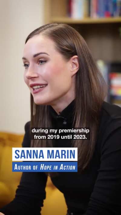 Former Finland's prime minister Sanna Marin, author of the national bestseller, HOPE IN ACTION, and the world’s youngest prime minister when she took office, shares her take on solving the big challenges and crises we are facing, and encourages readers to