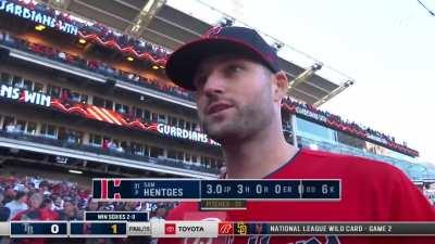 [Highlight] Josh Naylor appreciates Sam Hentges after three scoreless innings in relief