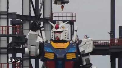Life-sized Gundam in Yokohama is now in testing mode.