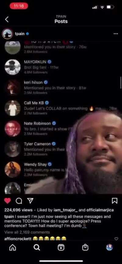 Tpain finally checks his Dms on ig . You'll be surprised whose in there