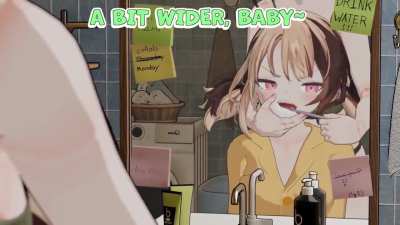 Cecilia helps brush Gigi's teeth