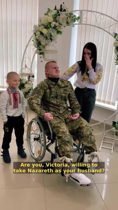 Veteran marries his sweetheart. Never forget Ukrainians’ resilience and never forgive Russia’s terror.