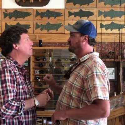 Montana man runs into Tucker Carlson and tells him that he's the worst human being on the planet. Someone give this man a medal for saying right to Tucker's face what we're all thinking.