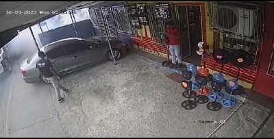 Truck tyre explodes. 9/10/2023. Sangre Grande, Trinidad & Tobago.