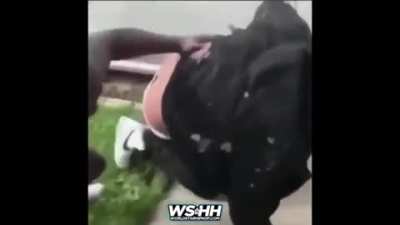 Man kicks the piss out of man who put hands on his momma