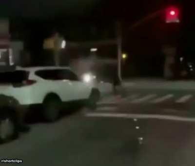 Half naked pumpkin man chased by flame throwing extinguisher with cops nearby (r/shortclips)