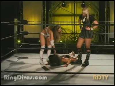 Tina at Ringdivas makes the error of wearing belly-revealing attire and pays the price, belly stretched and attacked relentlessly