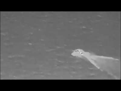 Today's nighttime attack by Ukrainian USVs on a drilling rig in the Black Sea, one of the USVs launches a missile, and the other USV launches FPV drones.