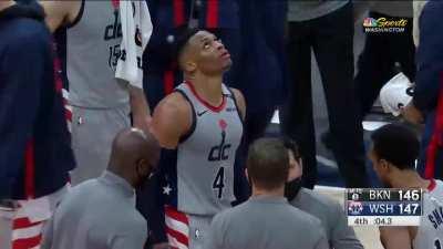 [Highlight] One of the craziest last second comebacks in recent memory Wizards feat. Beal and Westbrook score 6 points in 7 seconds vs the Nets