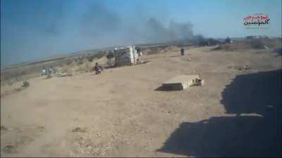 Footage of a Haral Al Deen attack on regime troops in Northern Hama including footage of the execution of government fighter. 25th of June, 2019