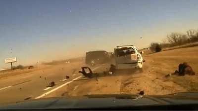 Dashcam video shows Oklahoma trooper being thrown after collision