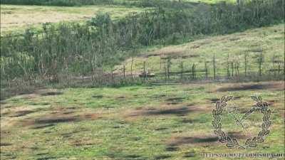 RU pov: A Russian soldier in a treeline hits a CV-90 IFV from close range with a RPG. Svatove-Kreminna front