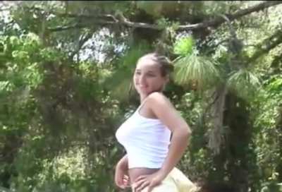 Christina Model - White tanktop and golden shorts 