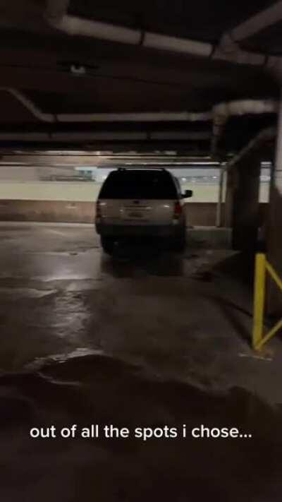 Pipe breaks right above girls car, covering it in a massive layer of ice