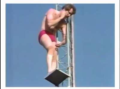 Rick Winters’ first 172 ft. world record high dive, 1983