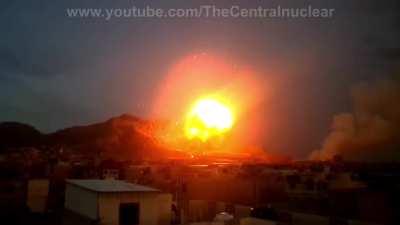 It Yemen, The Saudi Airforce hits a large Houthi ammo storage depot causing a massive explosion. (2015?)