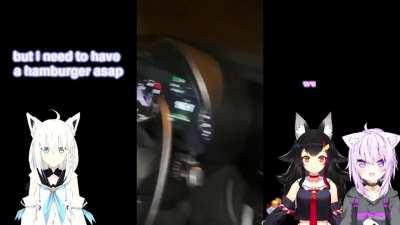 Fubuki, Mio and Okayu on their way to Wendy's 🍔 (Fubuki driving IRL)