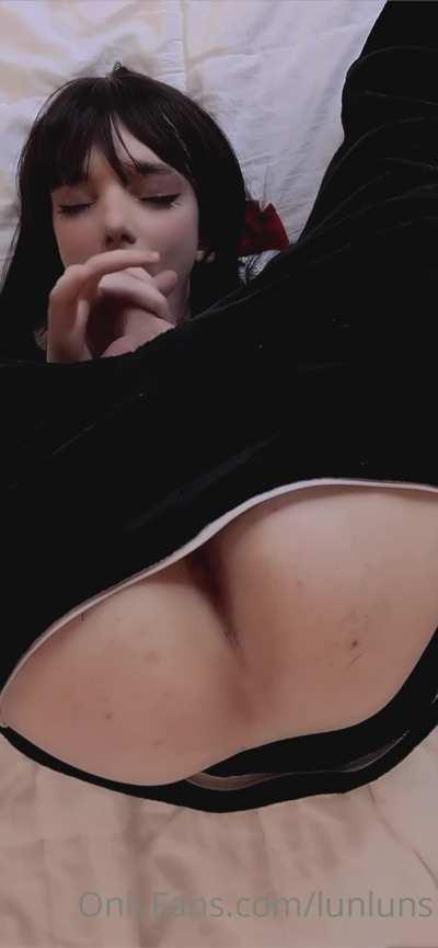 Good girl sucking her cock and eating her own cum