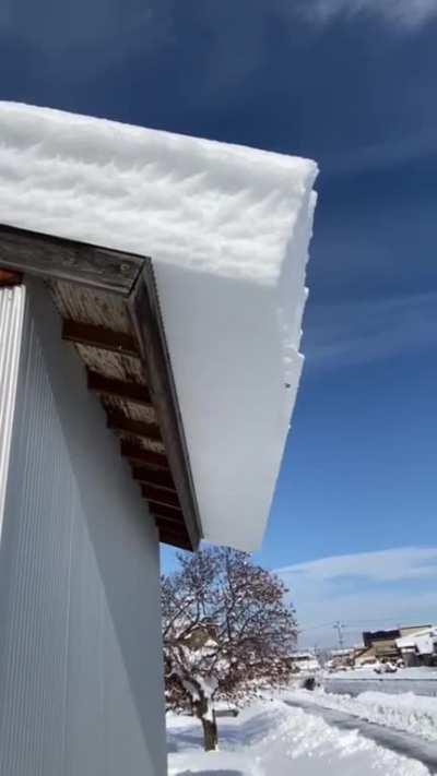 block of snow falling from roof