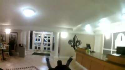 Crazy woman finds out what happens when you run up on a cop with scissors