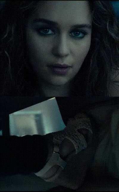 Emilia Clarke cock teasing you under the table as she tells you about her date last night, almost cucking you as she goes into the details about how he roughly fucked her. How would you react?