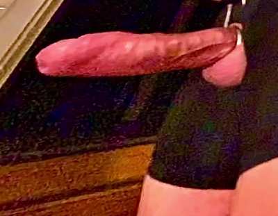 Precum dripping and cum ruined - cock pulses but the tight ring stops most of it getting through