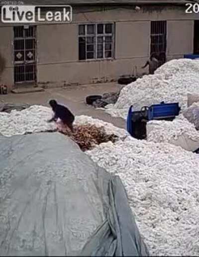 Using a lighter to open plastic bags at a COTTON WAREHOUSE...?