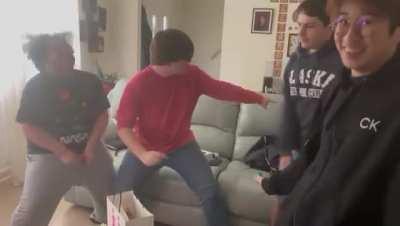 Just me and the boys playing that one Super Mario Party mini game where you need to pump a water pump to shoot water to a plant and make it grow.