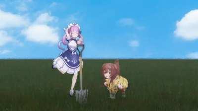 Aqua Gamer Maid Idol using a shovel. Sasuga