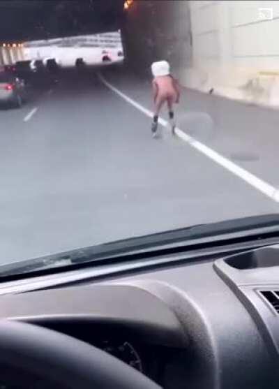 Rollerblading Naked on the Freeway in a Furry Mask