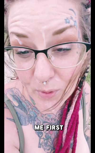 Amelia gets covered on a windy cum walk