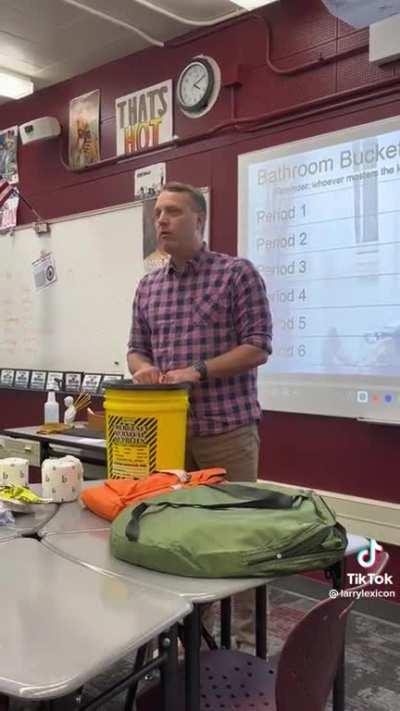 Teacher talking about their shooting survival kit