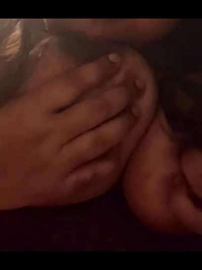 I sometimes tease him by sucking my own melons! Thought I'd share!