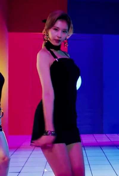 Sana (ft. Jihyo) - short black dress, heeled boots, breakthrough mv