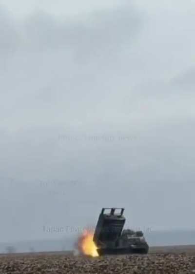 Launch of a GMLRS missile with an M270 MLRS at russian positions in the Donetsk region