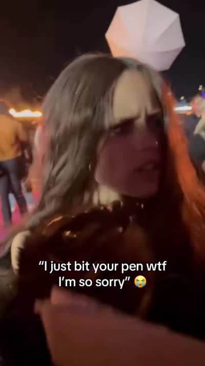 Jenna bit someone's pen, TikTok video, @viralpopculture, 8/16/2025