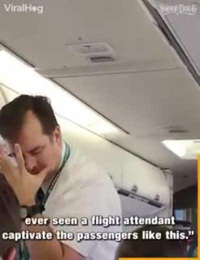 This flight attendant is a genius! Old school, new times!