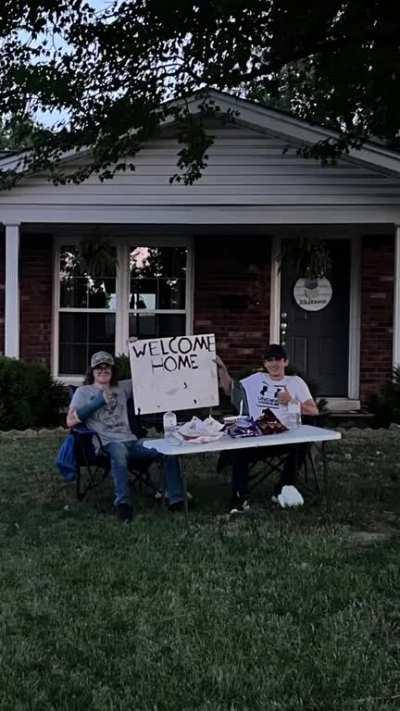 Me and my buddy sat outside our friendâs house for 12 hours to welcome them home after their trip.