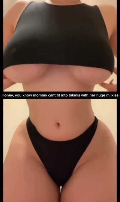 (M/S) Mom cant fit into bikinis and swimsuits with her big milkers 🙄