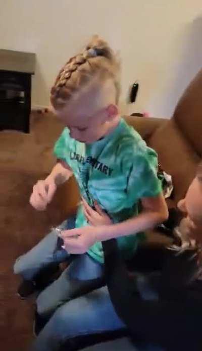 My son getting his colorblind glasses for his 10th birthday.