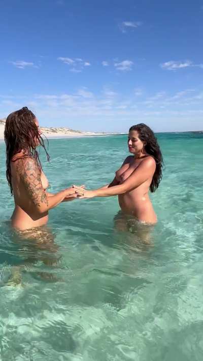 Two nymphs in the ocean