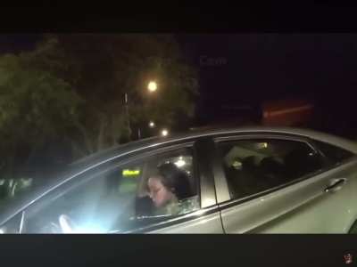 Freaks out after speeding ticket and follows the Sergeant back to station