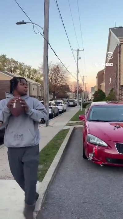 Casually making a hail mary pass into a trash can and a cone