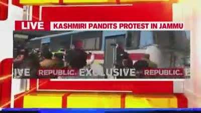 Kashmiri Pandits stage a protest in #Jammu, demanding the release of salaries ahead of #Mahashivratri; section 144 imposed.