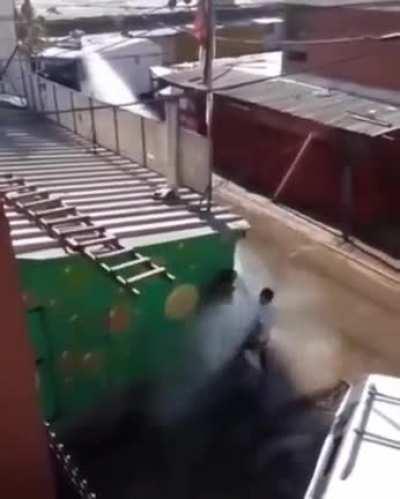 To make fun of a crowd control truck